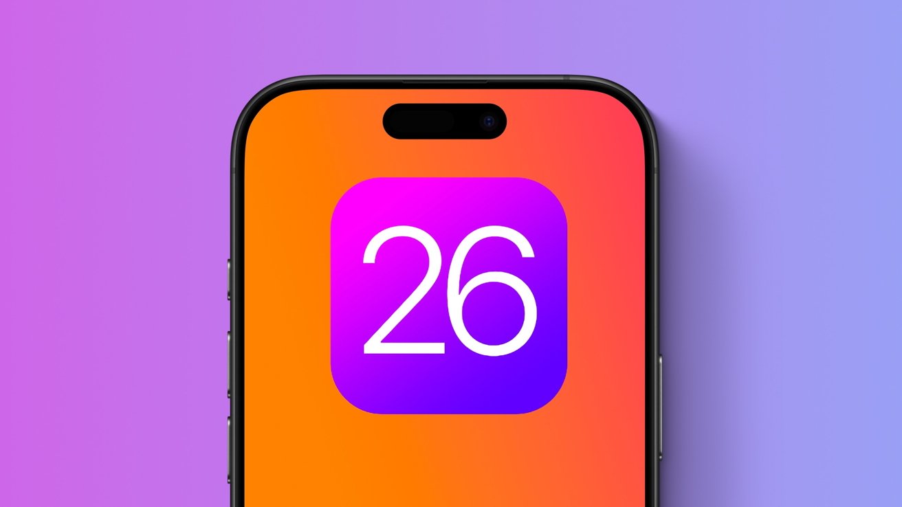 Smartphone screen with a colorful gradient background displaying a purple icon with the number 26 in white.